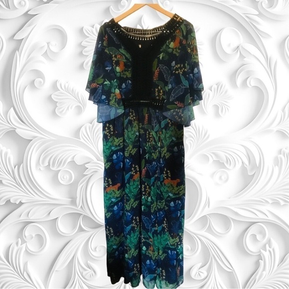 Vintage 1960’s Blue Jungle Tiger Maxi Dress - Picture 5 of 5